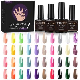 Limegirl Gel Nail Polish Kit Pink Glitter Pop Summer 40/24 Colors Semi-Permanent UV Led Gel Varnish Soak Nails (Color: ZH241-3)