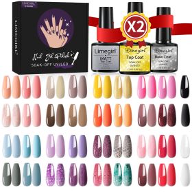 Limegirl Gel Nail Polish Kit Pink Glitter Pop Summer 40/24 Colors Semi-Permanent UV Led Gel Varnish Soak Nails (Color: ZH249-1)